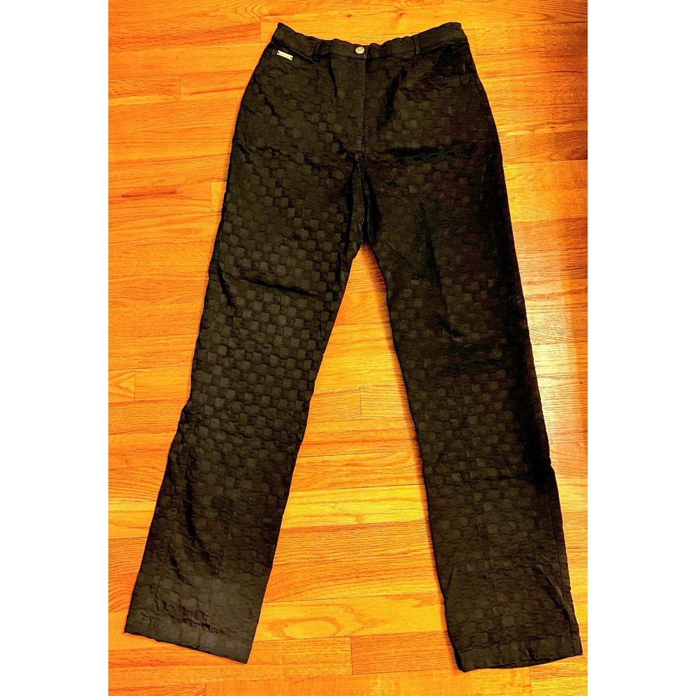 ST JOHN Sport Essentials Pants 12 Black All Over SJ Logo Jacquard VINTAGE Y2K